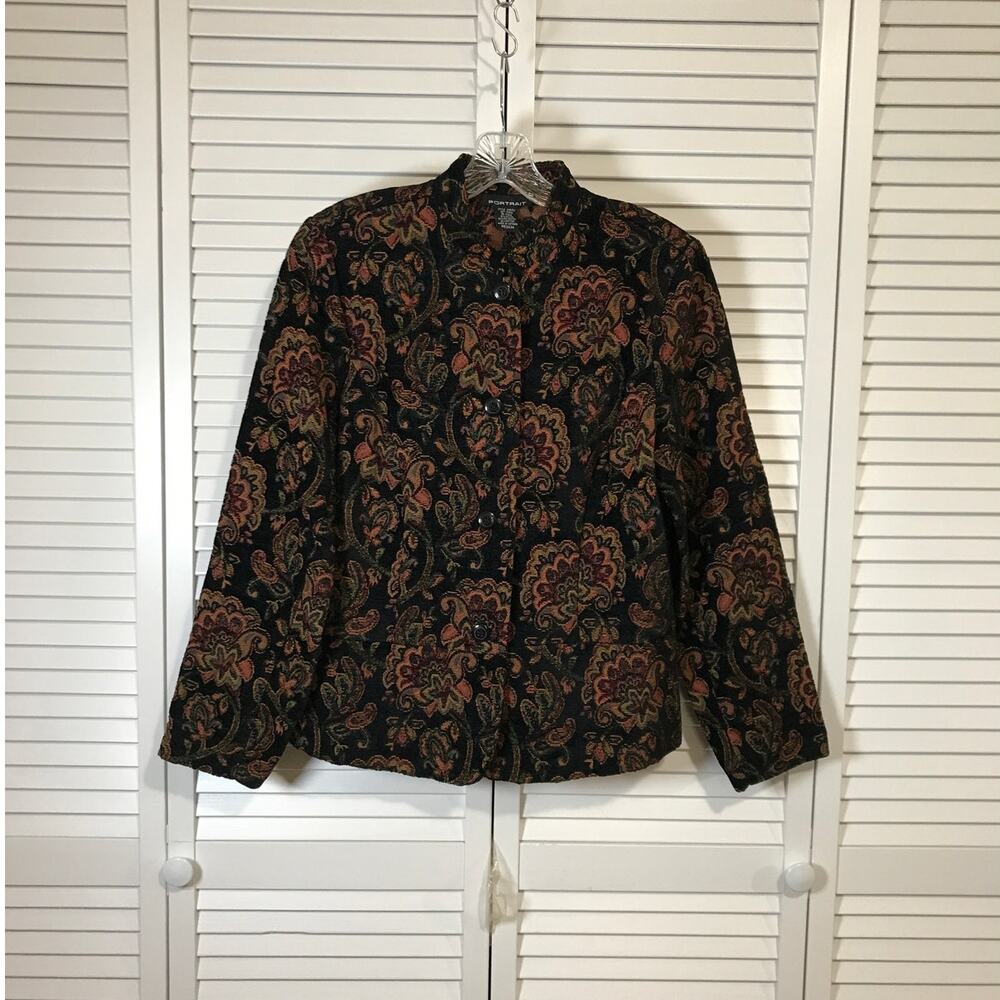 Portrait Vintage Floral Tapestry High Neck Long Sleeve Jacket M